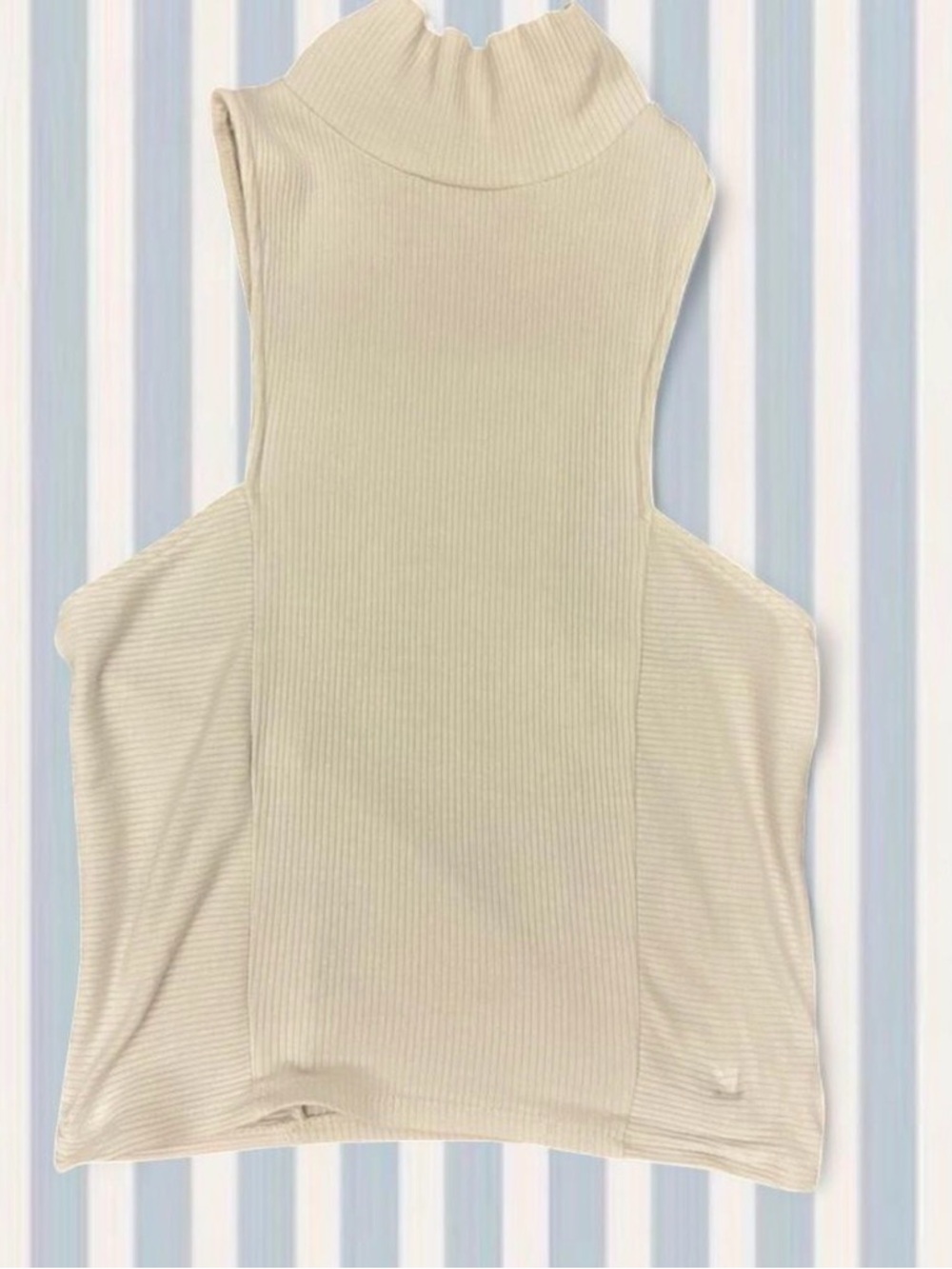 Urban Outfitters Ribbed Mock-Neck Sleeveless Tank in Beige